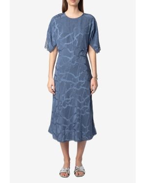Zadig & Voltaire Rey Chain Jacquard Silk Midi Dress - Blue