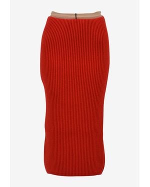 Calvin Klein Ribbed Knit Midi Skirt - Red