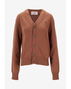 Ami Paris Ami De Coeur Ribbed Cardigan - Brown