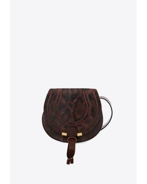 Chloé Small Marcie Saddle Python-Embossed Crossbody Bag - Brown