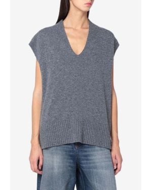 Roberto Collina Oversized Ribbed Wool Vest - Blue
