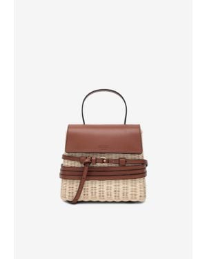 Moschino Tie Mie Raffia And Leather Top Handle Bag - Natural