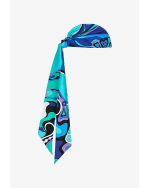 PUCCI Orchidee Print Silk Bandana Hat - Blue