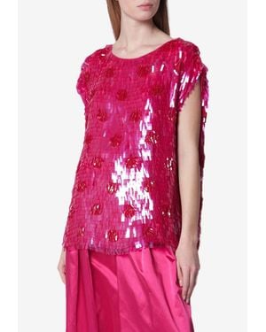 Dries Van Noten Silk Sequined Top - Pink