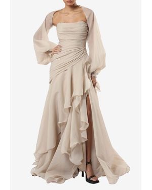 ZEENA ZAKI Draped Organza Maxi Dress - Natural
