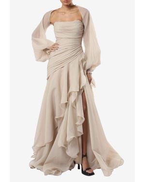 ZEENA ZAKI Draped Organza Maxi Dress - Natural