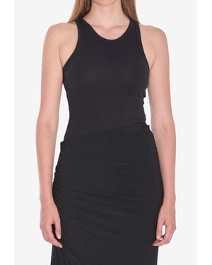 Alaïa Sculpting Ribbed Knit Bodysuit Top - Black