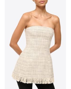 STAUD Silvia Strapless Tweed Top - White