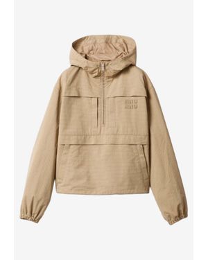 Miu Miu Embroidered Logo Hooded Jacket - Natural