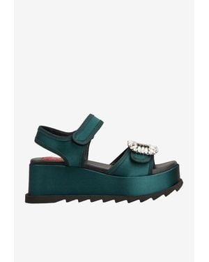Roger Vivier Slidy Viv' 65 Satin Wedge Sandals - Green