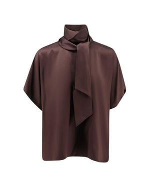 Brunello Cucinelli High-Neck Silk Top - Brown