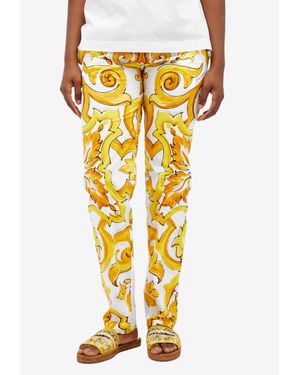 Dolce & Gabbana Majolica Print Silk Pyjama Pants - Metallic