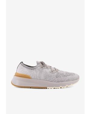 Brunello Cucinelli Stretch Knit Low-Top Sneakers - White