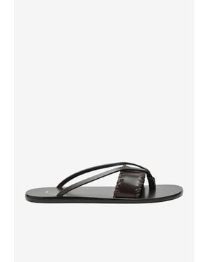 Jude Whipstitch Cross-Strap Leather Thong Sandals - White