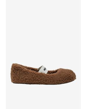 Moon Boot Shearling Ballet Flats With Logo Strap - Brown