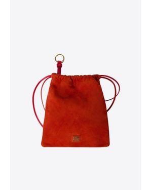 Miu Miu Logo Plaque Suede Pouch Bag - Red