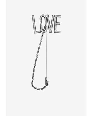 Moschino Love Crystal Embellished Brooch - White