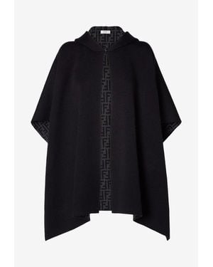 Fendi Ff Zucca Cashmere Hooded Poncho - Black