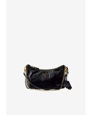 Prada Triangle Logo Glossy Leather Shoulder Bag - White
