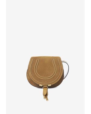 Chloé Small Marcie Saddle Suede Crossbody Bag - Natural