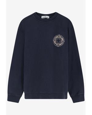 Stone Island Compass Print Crewneck Sweatshirt - Blue