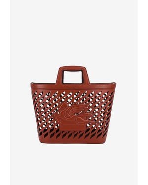 Etro Pegaso Perforated Leather Top Handle Bag - Red