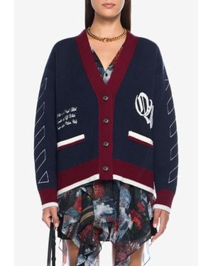 Off-White c/o Virgil Abloh Jacquard Knit Varsity Cardigan - Blue