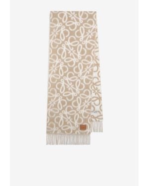 Loewe Anagram Jacquard Fringed Scarf - White