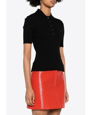 Courreges Ribbed Knit Polo T-Shirt - Red