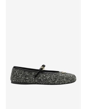 Prada Herringbone Wool Ballet Flats - White