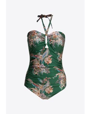 Zimmermann Rhiannon Wide Link Floral One-Piece Swimsuit - Green