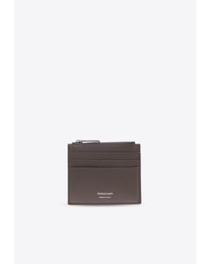 Ferragamo Logo Stamp Leather Zip Cardholder - White