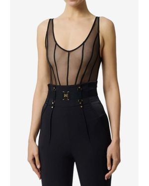 Elisabetta Franchi Tulle Micro-Mesh Bodysuit - Black