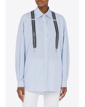 Moschino Suspenders-Printed Striped Poplin Shirt - Blue