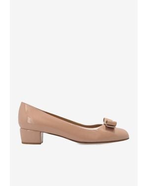 Ferragamo Vara 30 Patent Leather Pumps - White