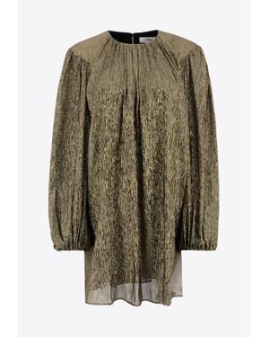 Chloé Metallic Long Sleeve Dress With Sheer Overlay - Green