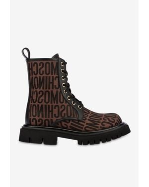 Moschino All-Over Logo Combat Boots - Brown