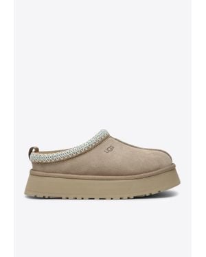 UGG Tasman Embroidered Suede Flatform Mules - Grey