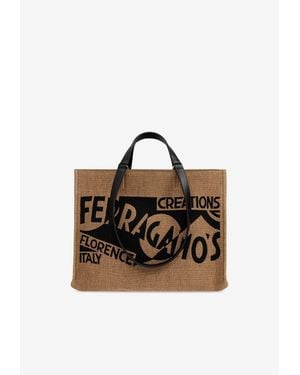 Ferragamo Logo Canvas Tote Bag - Black