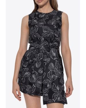 Max Mara Baviera Bow-Print Silk Playsuit - Blue