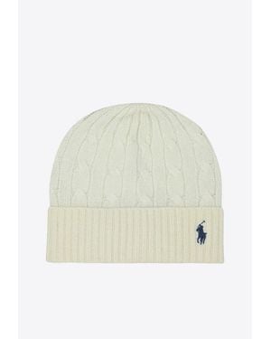 Polo Ralph Lauren Cable Knit Logo Beanie - White
