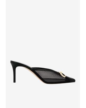 Andrea Wazen Bowie 75 Mesh And Leather Mules - White