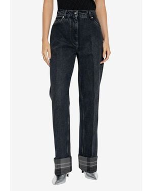Ferragamo Logo Patch Straight Turn-Up Hem Jeans - Blue