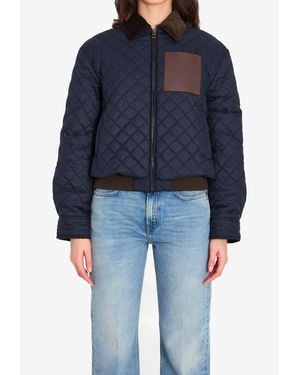 Loewe Debossed Anagram Quilted Cropped Jacket - Blue