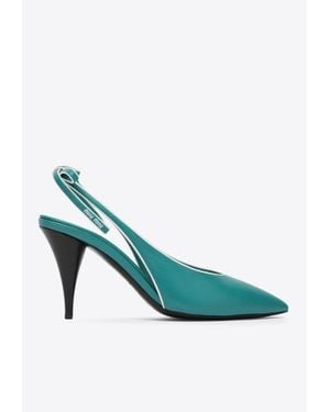 Miu Miu 85 Nappa Leather Slingback Pumps - Green