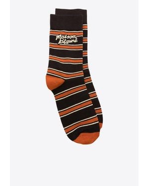 Maison Kitsuné Logo Striped Ankle Socks - Black
