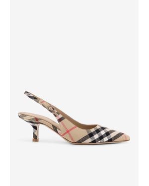 Burberry 55 Signature Check Slingback Pumps - White
