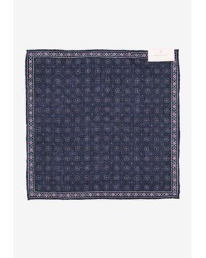 Brunello Cucinelli Geometric Print Silk Pocket Square - Blue