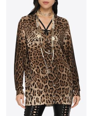 Dolce & Gabbana Leopard Print Cashmere Cardigan - Brown