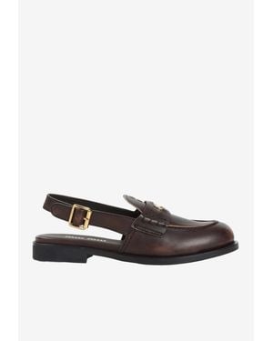 Miu Miu Slingback Penny Calf Leather Loafers - White